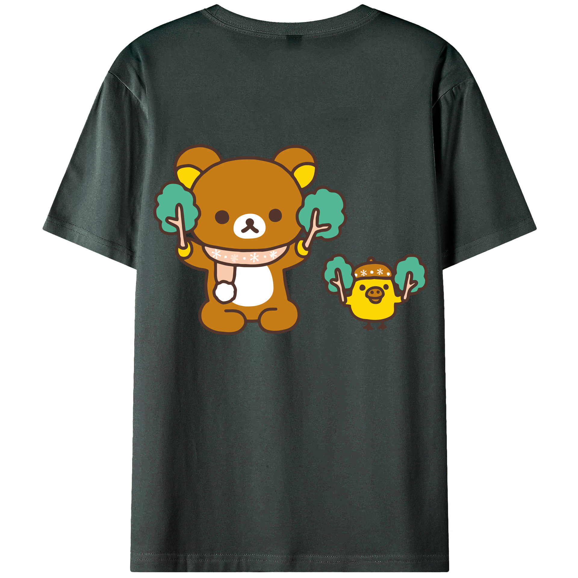 （画像用） リラックマ リラックマ キイロイトリ Rilakkuma Korilakkuma Kiiroitori 綿100％ メンズ半袖Tシャツ（バックプリント） 通気性